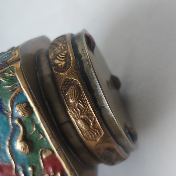 Vintage Cloisonné ginger jar with lid and glass blall Chinese art jar - Picture 4 of 12